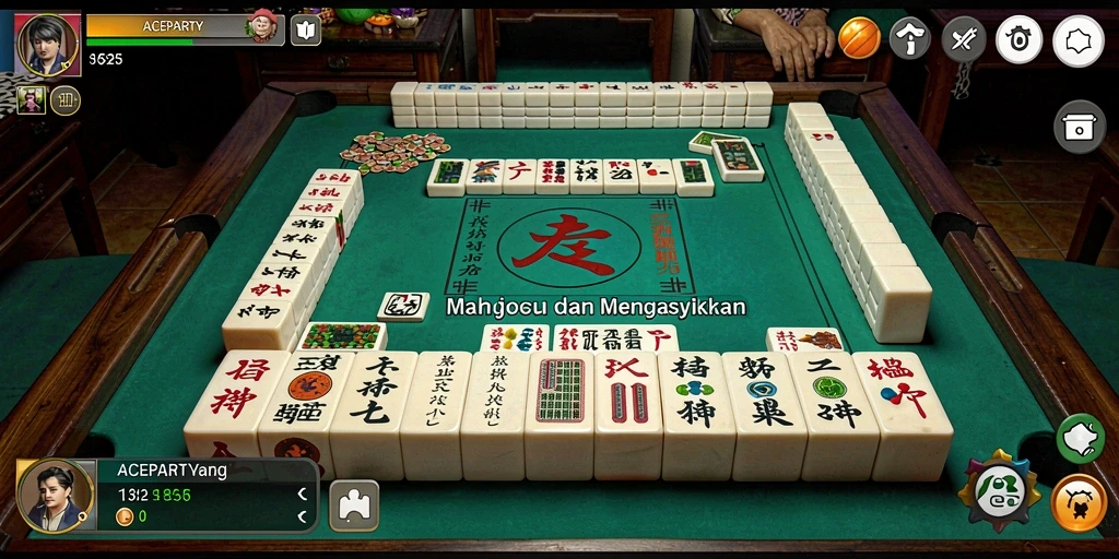 Tampilan menarik gameplay ACEPARTY dengan ubin Mahjong.