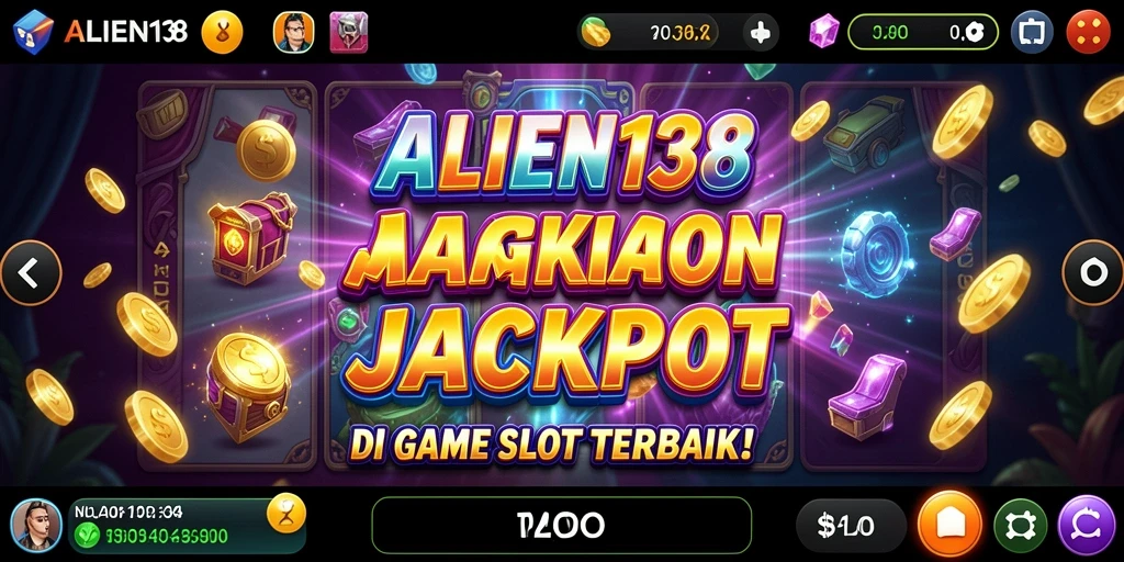 Screenshot gameplay ALIEN138 yang menampilkan gulungan penuh simbol menang.