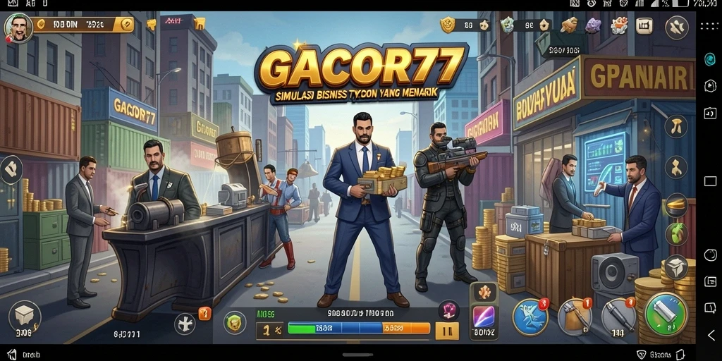 Screenshot gameplay GACOR77 yang menunjukkan manajemen bisnis yang seru.