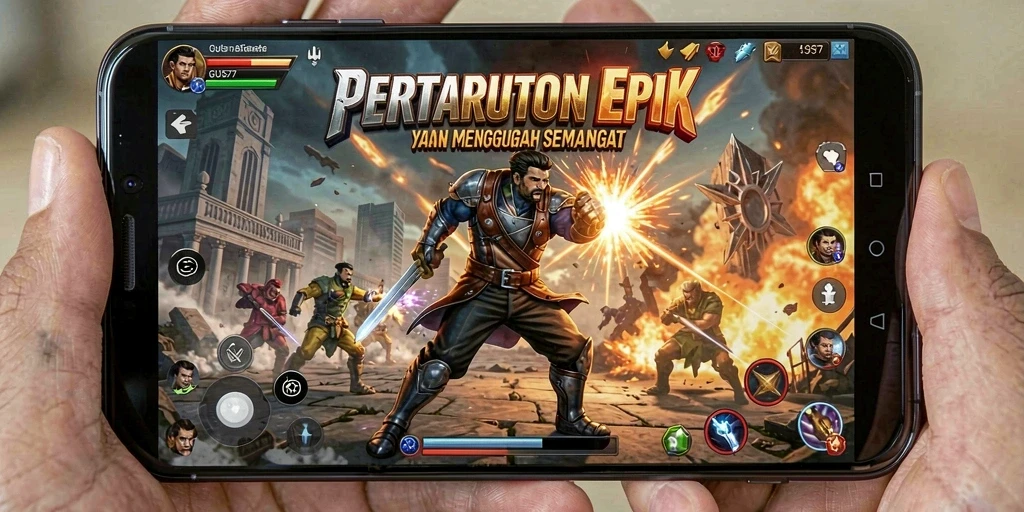 Screenshot gameplay GUS77 menunjukkan aksi pertarungan yang mendebarkan.