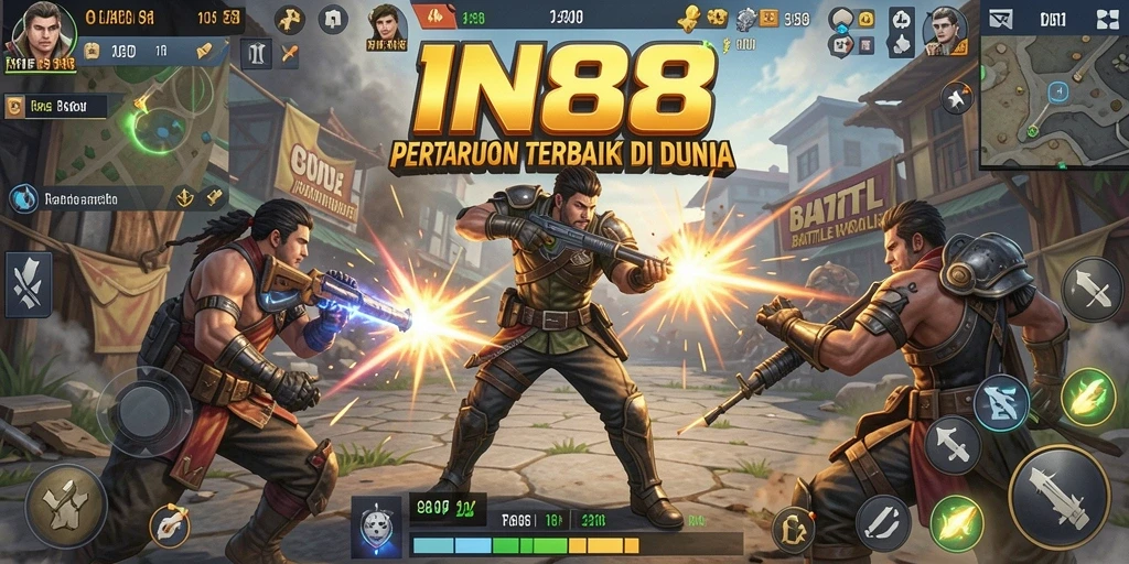 Screenshot gameplay IN88 menunjukkan aksi mendebarkan dalam pertempuran Battle Royale.