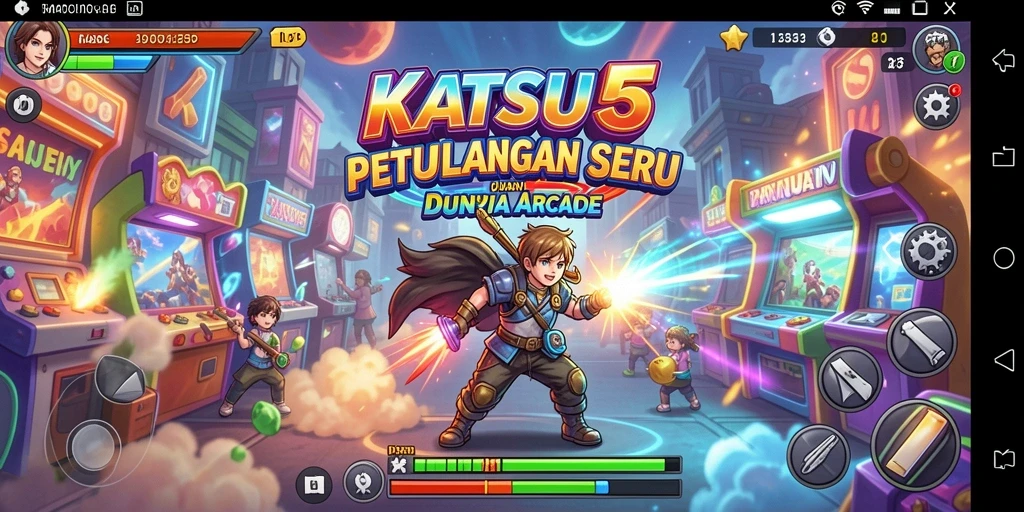 Screenshot utama KATSU5 menampilkan aksi seru dalam gameplay Arcade.