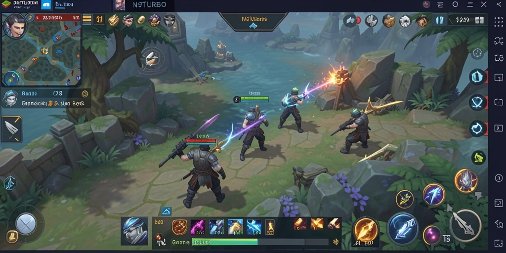 Tampilan gameplay N9TURBO yang mendebarkan dalam pertempuran strategi.