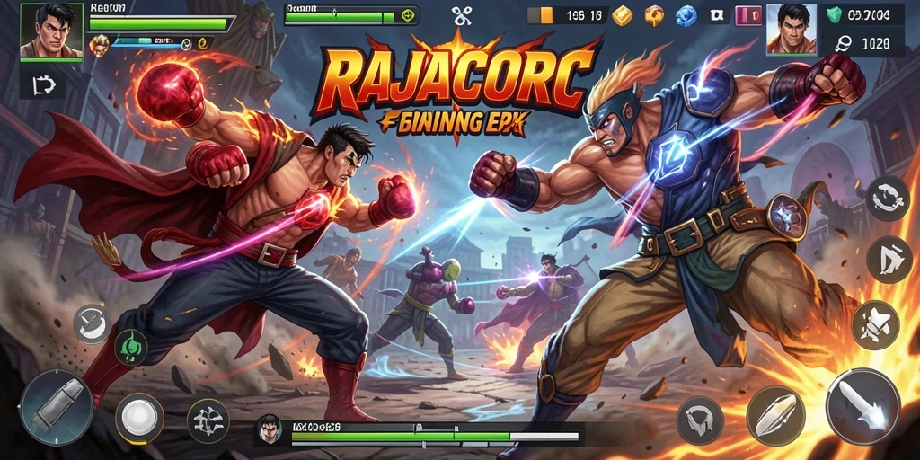 Tampilan gameplay RAJACORC yang penuh aksi pertarungan.
