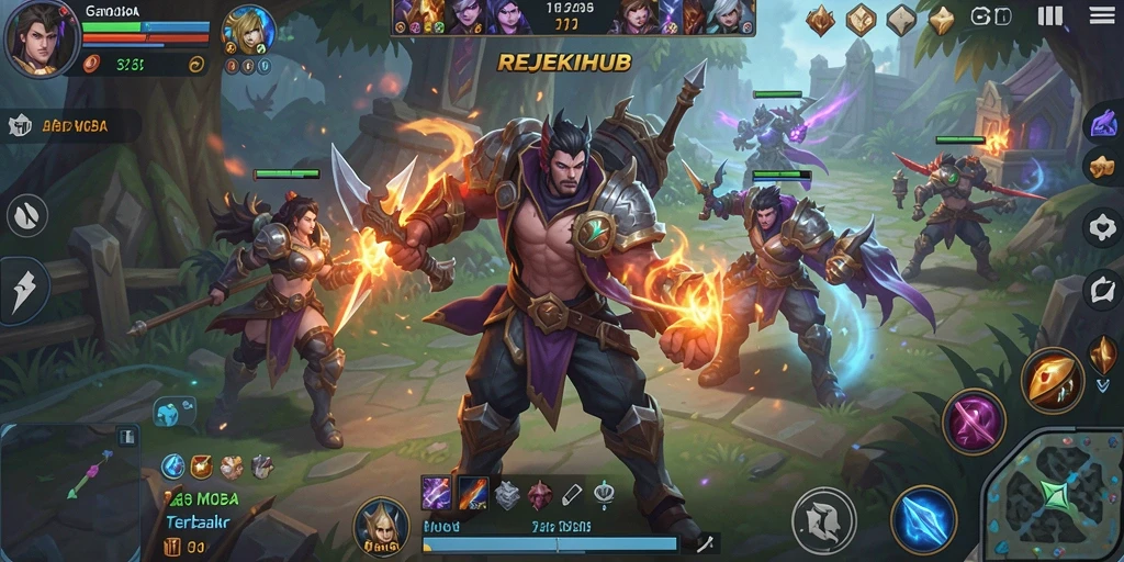 Screenshot dari gameplay epik di REJEKIHUB yang menunjukkan pertarungan antar tim.