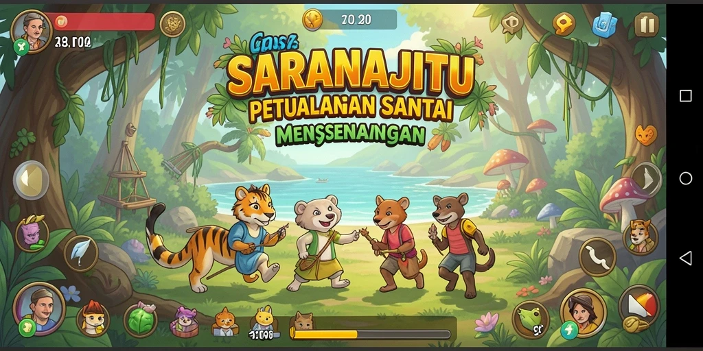 Tampilan gameplay SARANAJITU yang cerah dan menyenangkan.