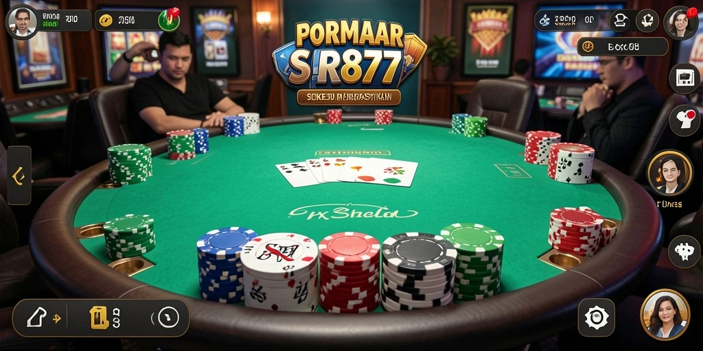 Tampilan gameplay utama SR877 menampilkan suasana permainan Poker yang mendebarkan.
